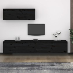 vidaXL Muebles para TV 3 piezas madera maciza de pino negro