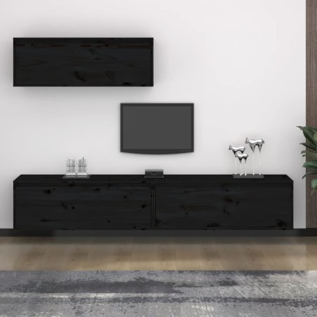vidaXL Muebles para TV 3 piezas madera maciza de pino negro