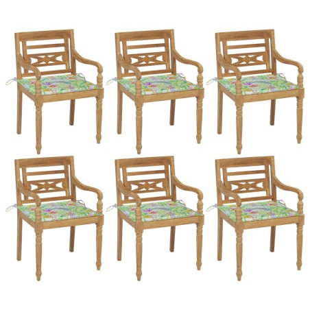 vidaXL Sillas Batavia 6 unidades madera maciza de teca con cojines
