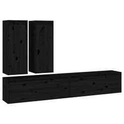 vidaXL Muebles para TV 4 piezas madera maciza de pino negro