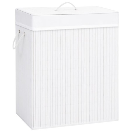 vidaXL Cesta para la ropa sucia de bambú de una sección blanca 83 l