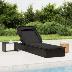 vidaXL Tumbona con toldo plegable ratán sintético negro 213x63x97cm