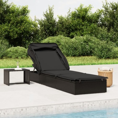 vidaXL Tumbona con toldo plegable ratán sintético negro 213x63x97cm