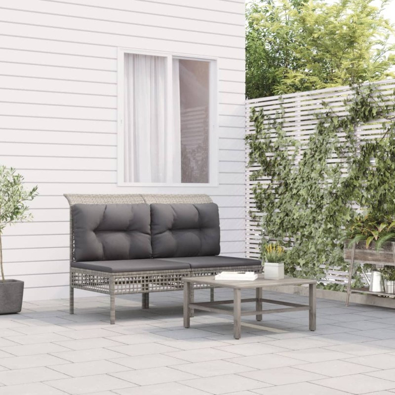 vidaXL Sofás centrales jardín con cojines 2 uds ratán sintético gris