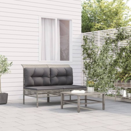 vidaXL Sofás centrales jardín con cojines 2 uds ratán sintético gris