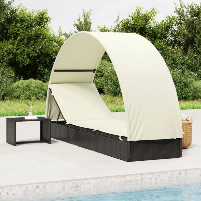 vidaXL Tumbona con toldo redondo ratán sintético negro 211x57x140 cm vidaXL Tumbona con toldo redondo ratán sintético negro 211x57x140 cm