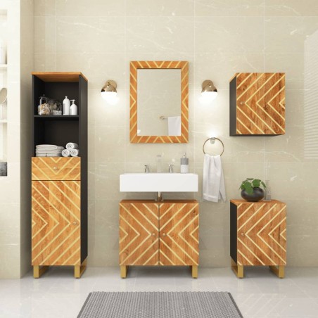 vidaXL Juego muebles de baño 5 pzas madera maciza mango marrón y negro