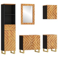vidaXL Juego muebles de baño 5 pzas madera maciza mango marrón y negro