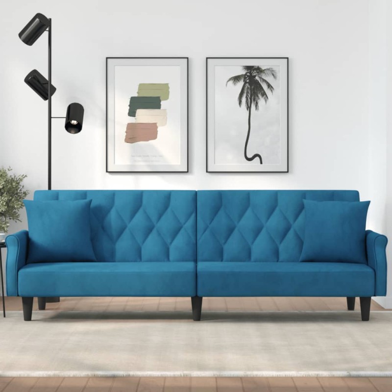 vidaXL Sofá cama con reposabrazos terciopelo azul vidaXL Sofá cama con reposabrazos terciopelo azul