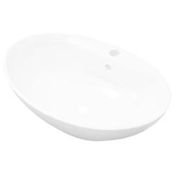 vidaXL Lavabo de cerámica ovalado con orificio de grifo y rebosadero 