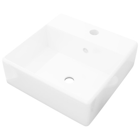 vidaXL Lavabo lujoso cuadrado cerámica orificio de grifo 41x41 cm