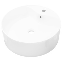 Lavabo de cerámica con agujero para grifo/desagüe blanco redondo