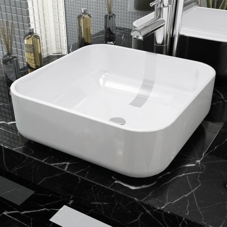 vidaXL Lavabo cuadrado de cerámica blanco 39x39x13,5 cm