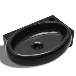 vidaXL Lavabo redondo de cerámica con orificio de grifo/desagüe negro