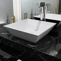 vidaXL Lavabo cuadrado de cerámica 41,5x41,5x12 cm blanco