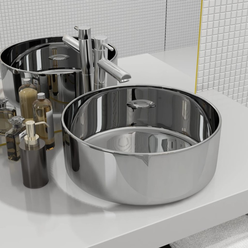 vidaXL Lavabo 40x15 cm cerámica plateado vidaXL Lavabo 40x15 cm cerámica plateado