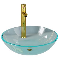 vidaXL Lavabo con grifo y tapón pulsador cristal templado transparente 