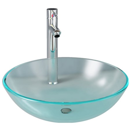 vidaXL Lavabo con grifo y tapón pulsador cristal templado esmerilado