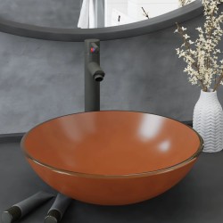 vidaXL Lavabo grifo tapón pulsador cristal templado marrón