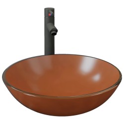 vidaXL Lavabo grifo tapón pulsador cristal templado marrón