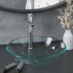 vidaXL Lavabo con grifo y tapón pulsador cristal templado transparente 