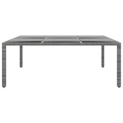 vidaXL Mesa jardín vidrio templado ratán sintético gris 200x150x75 cm