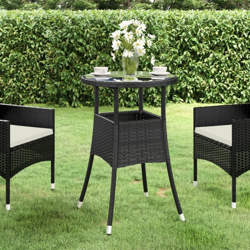 vidaXL Mesa de jardín vidrio templado ratán sintético negro Ø60x75 cm vidaXL Mesa de jardín vidrio templado ratán sintético negro Ø60x75 cm