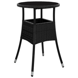 vidaXL Mesa de jardín vidrio templado ratán sintético negro Ø60x75 cm