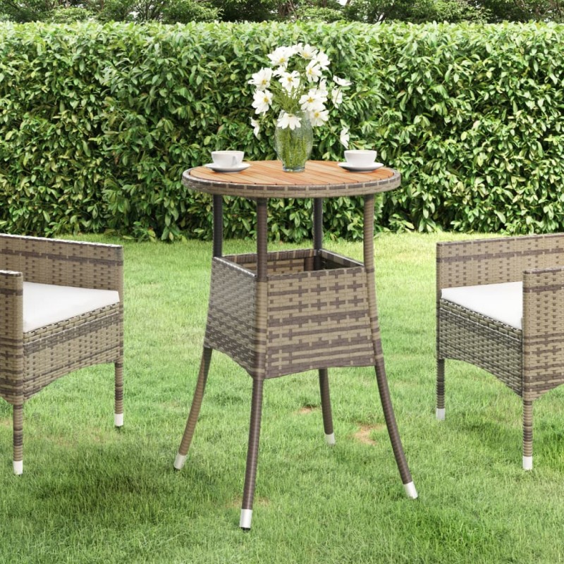 vidaXL Mesa de jardín madera acacia y ratán sintético gris Ø60x75 cm vidaXL Mesa de jardín madera acacia y ratán sintético gris Ø60x75 cm