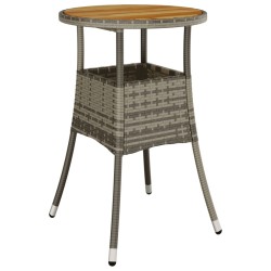 vidaXL Mesa de jardín madera acacia y ratán sintético gris Ø60x75 cm