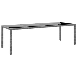 vidaXL Mesa jardín vidrio templado ratán sintético gris 250x100x75 cm