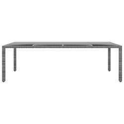 vidaXL Mesa jardín vidrio templado ratán sintético gris 250x100x75 cm