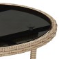 vidaXL Mesa de jardín vidrio templado ratán sintético beige Ø60x75 cm vidaXL Mesa de jardín vidrio templado ratán sintético beige Ø60x75 cm