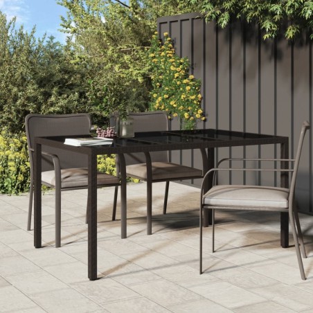vidaXL Mesa jardín vidrio templado ratán sintético 150x90x75 cm marrón