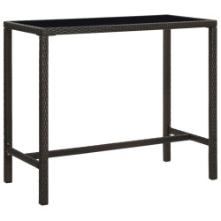 vidaXL Mesa alta de jardín ratán sintético y vidrio marrón 130x60x110cm
