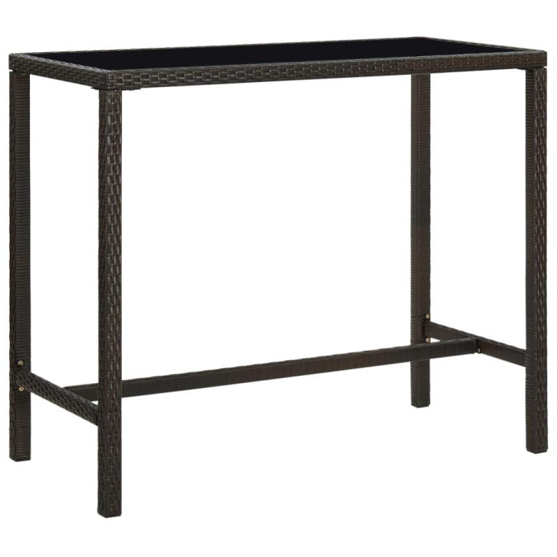 vidaXL Mesa alta de jardín ratán sintético y vidrio marrón 130x60x110cm