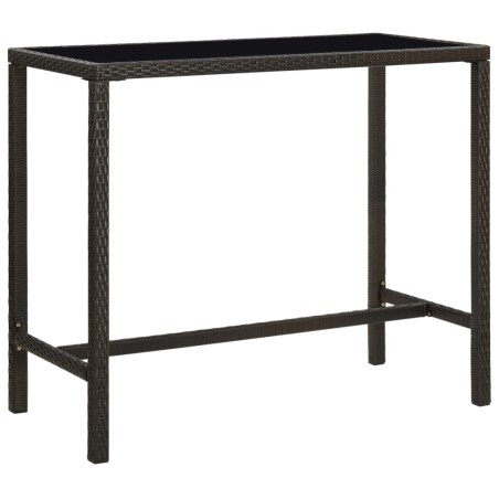 vidaXL Mesa alta de jardín ratán sintético y vidrio marrón 130x60x110cm