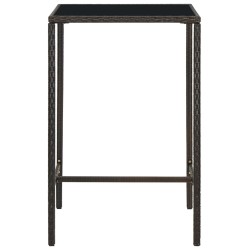 vidaXL Mesa alta de jardín ratán sintético y vidrio marrón 70x70x110 cm