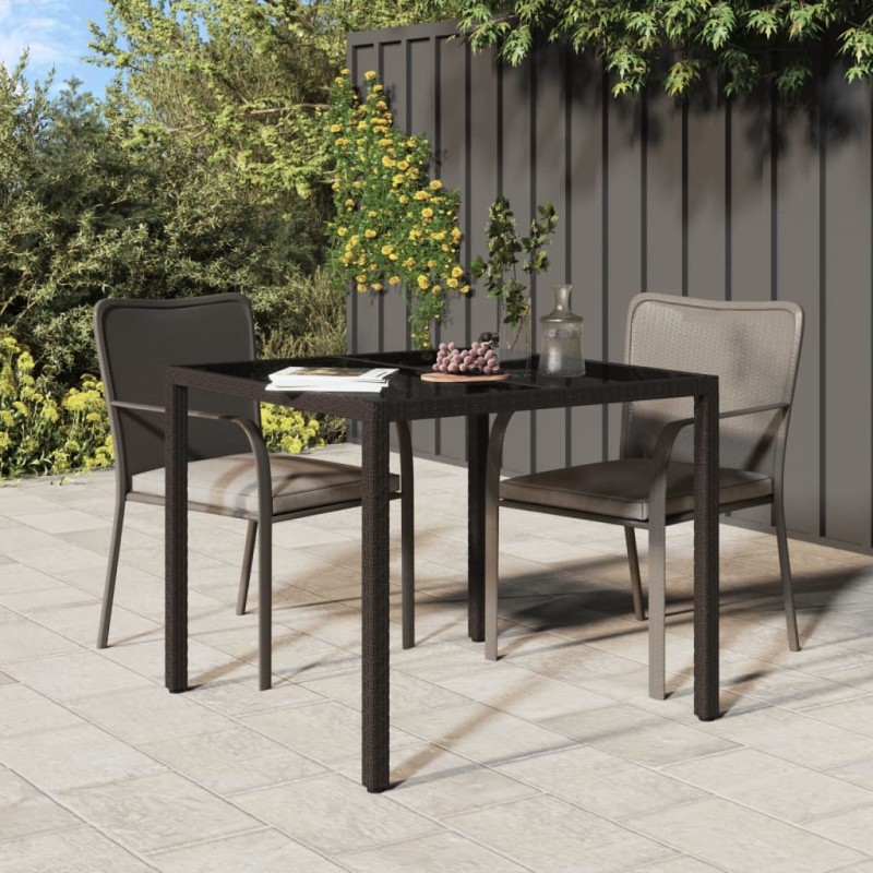 vidaXL Mesa jardín vidrio templado ratán sintético 90x90x75 cm marrón vidaXL Mesa jardín vidrio templado ratán sintético 90x90x75 cm marrón