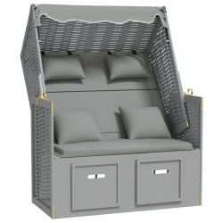 vidaXL Silla playa Strandkorb con cojines ratán sintético madera gris