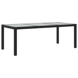 vidaXL Mesa jardín vidrio templado ratán sintético negra 190x90x75 cm
