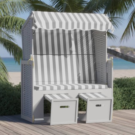 vidaXL Silla playa Strandkorb dosel ratán sintético madera gris blanco