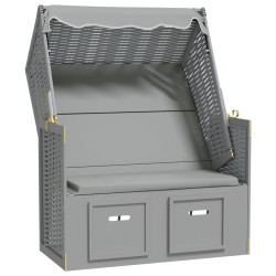 vidaXL Silla playa Strandkorb con dosel ratán sintético madera gris