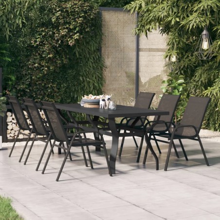 vidaXL Mesa de jardín acero y vidrio negro 180x80x70 cm