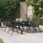 vidaXL Mesa de jardín acero y vidrio negro 180x80x70 cm
