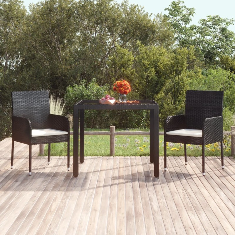 vidaXL Mesa de jardín superficie de vidrio ratán PE negro 90x90x75 cm vidaXL Mesa de jardín superficie de vidrio ratán PE negro 90x90x75 cm