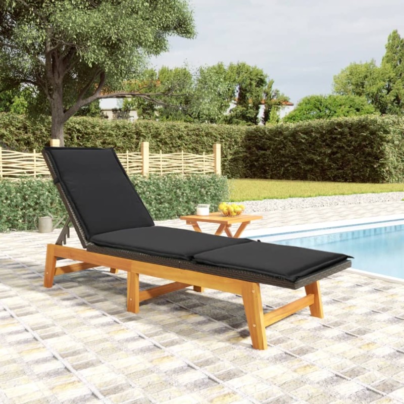 vidaXL Tumbona con mesa ratán sintético y madera maciza de acacia vidaXL Tumbona con mesa ratán sintético y madera maciza de acacia