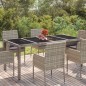 vidaXL Mesa de jardín superficie de vidrio ratán PE gris 190x90x75 cm vidaXL Mesa de jardín superficie de vidrio ratán PE gris 190x90x75 cm