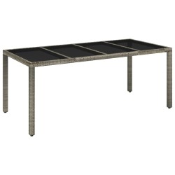 vidaXL Mesa de jardín superficie de vidrio ratán PE gris 190x90x75 cm