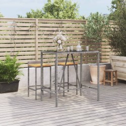 vidaXL Mesa alta bar con superficie vidrio ratán PE gris 110x70x110 cm
